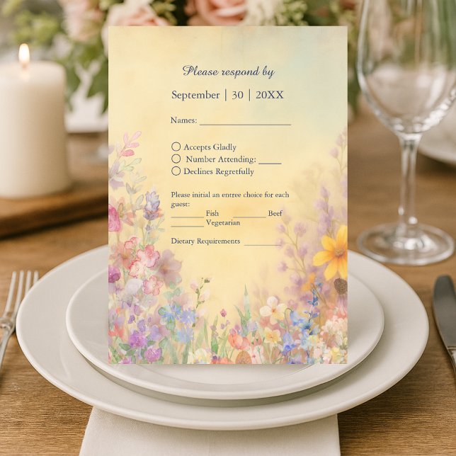 Cartão RSVP Casamento com Pastel Wildflower Meadow Barn (Criador carregado)