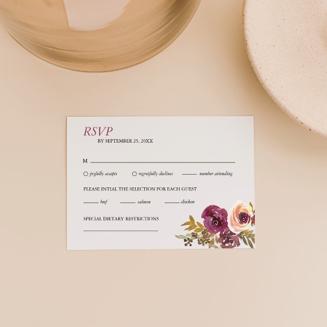Cartão RSVP Casamento com Plum e Rosa Amarelo (Criador carregado)