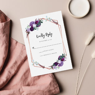 Cartão RSVP Casamento com Púrpura de Watercolor Floral Bloom
