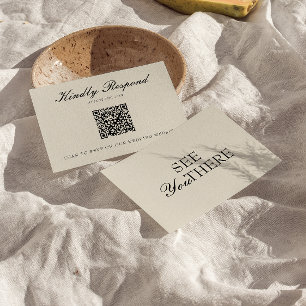 Cartão RSVP Casamento com QR Code de Dinheiro Antigo Creme Pre