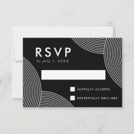 Cartão RSVP Casamento com Redemoinho Geométrico Preto e Branco