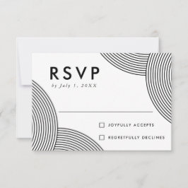 Cartão RSVP Casamento com Redemoinho Geométrico Preto e Branco