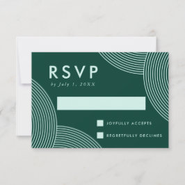 Cartão RSVP Casamento com Redemoinho Geométrico Verde Escuro e