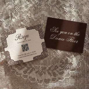 Cartão RSVP Casamento com Renda Rosa Marrom Chocolate Antigo