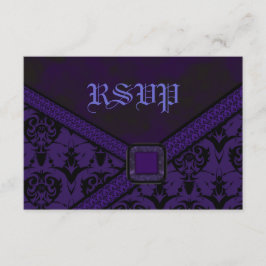 Cartão RSVP Casamento com rendas de Gótico roxo e preto