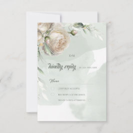 Cartão RSVP Casamento com Rosa Branca e Verde Folhagem Sábia