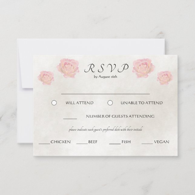 Cartão RSVP Casamento com Rosa de Aquarela de Elegância Simple (Frente)