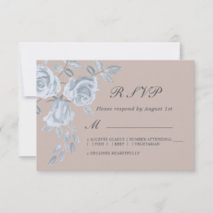 Cartão RSVP Casamento com Rosa de Cor de Água Rosa e Azul Dust