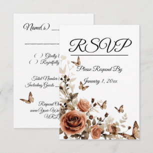 Cartão RSVP Casamento com Rosas Antigas e Borboletas