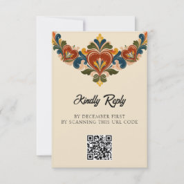 Cartão RSVP Casamento com Rosemaling Norueguês