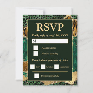Cartão RSVP Casamento com Safári na Selva Verde Dourado Brilho