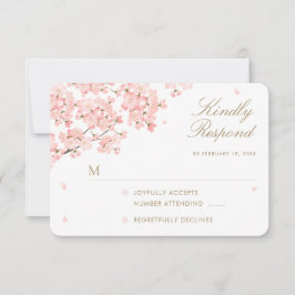 Cartão RSVP Casamento com Sakura Cherry Blossoms