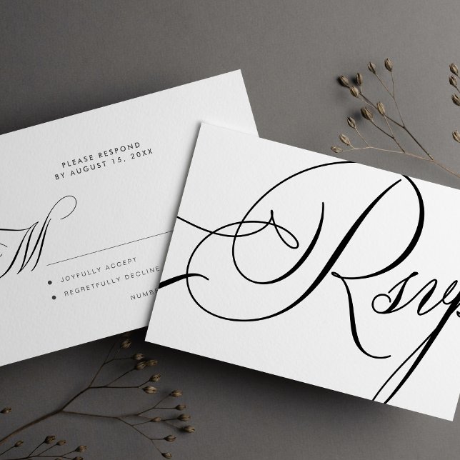 Cartão RSVP Casamento com script de caligrafia moderno elegant (Criador carregado)