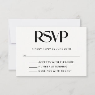 Cartão RSVP Casamento com Serif Decorativo Preto
