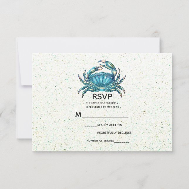 Cartão RSVP Casamento com Starfish, Crab Blue-fish de Praia Mo (Frente)