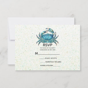Cartão RSVP Casamento com Starfish, Crab Blue-fish de Praia Mo