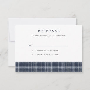 Cartão RSVP Casamento com Tartã Escocesa Azul Marinho