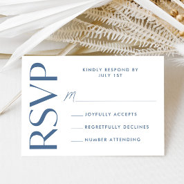Cartão RSVP Casamento com Tipografia Azul Moderna e Negrito
