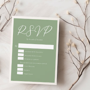 Cartão RSVP Casamento com Tipografia Branca de Sage Green