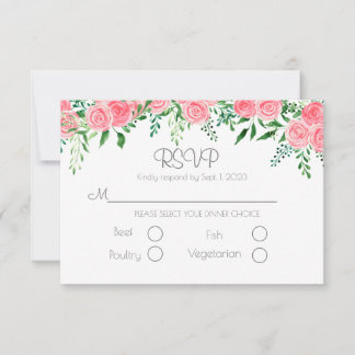 Cartão RSVP Casamento com Tipografia Floral Romântica Cor-de-R