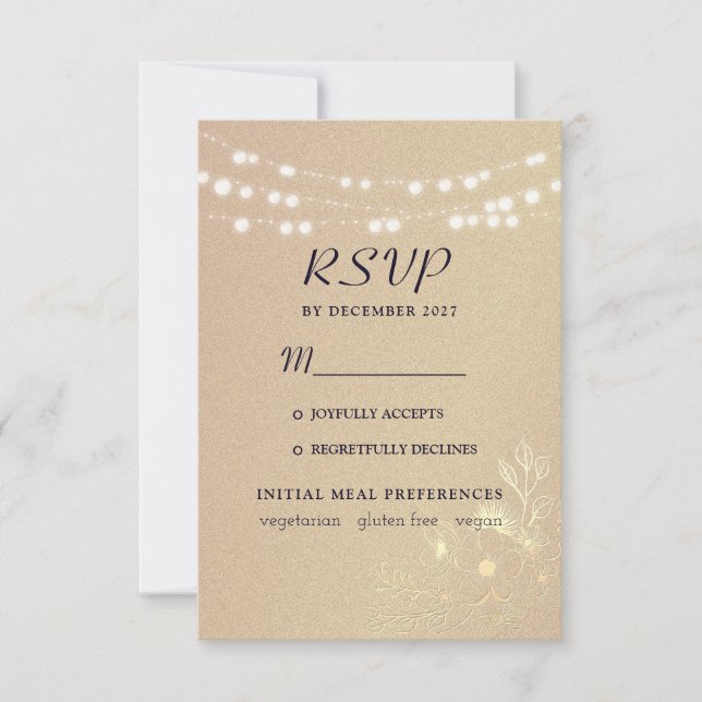 Cartão RSVP Casamento com Tipografia rosa Dourada (Frente)