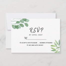 Cartão RSVP Casamento com Verde de Eucalipto Elegante