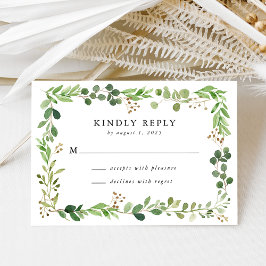 Cartão RSVP Casamento com Verde Folhagem em Aquarela