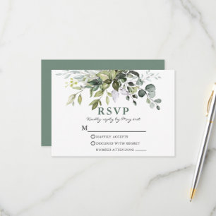 Cartão RSVP Casamento com Verde Folhagem em Aquarela Verde Sal