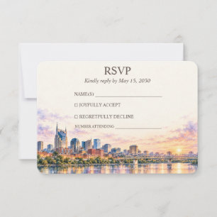 Cartão RSVP Casamento com Vista para o Rio com Aquarela em Nas