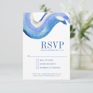 Cartão RSVP Casamento Contemporâneo Abstrato Art Blue Watercol