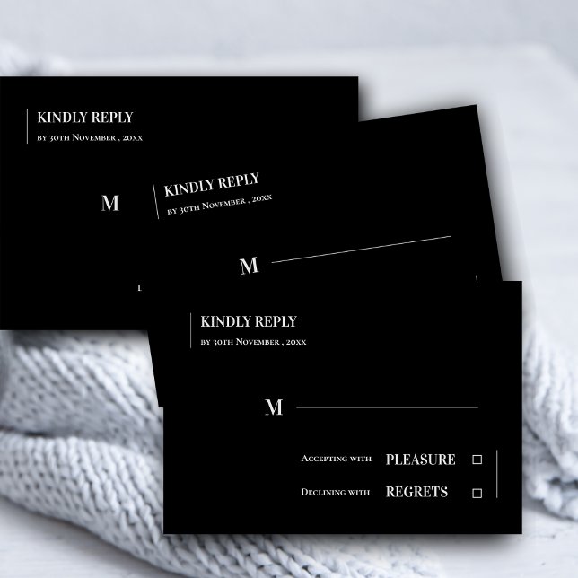 Cartão RSVP Casamento Contemporâneo Minimalista Clássico Branc (Black White Classy Minimalist Contemporary Wedding RSVP Card)