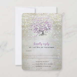 Cartão RSVP Casamento Conto de Fadas Lavanda Luzes e Estrelas