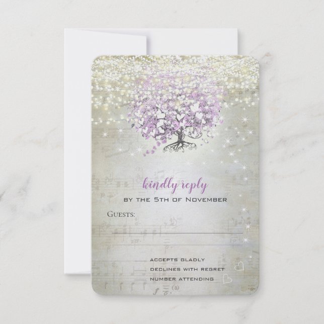 Cartão RSVP Casamento Conto de Fadas Lavanda Luzes e Estrelas (Frente)