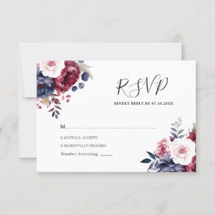 Cartão RSVP Casamento cor-de-água floral rosa com borrão verme