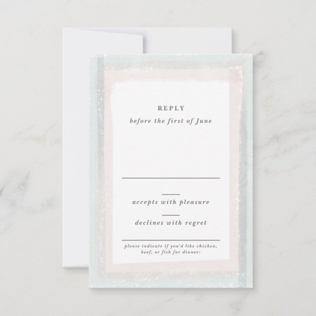 Cartão RSVP Casamento Cor de Água Rosa e Azul (Frente)