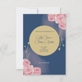 Cartão RSVP Casamento Cor-de-Rosa Azul e Azul-Marinho Romântic