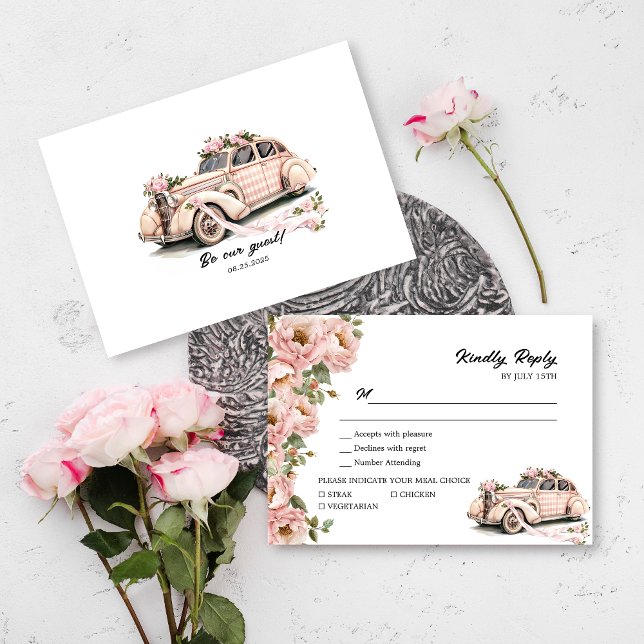 Cartão RSVP Casamento Cor-de-Rosa Blush Floral (Criador carregado)