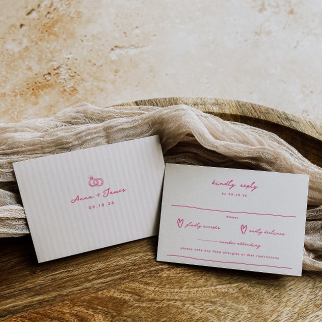Cartão RSVP Casamento Cor-de-rosa com rabisco (Criador carregado)