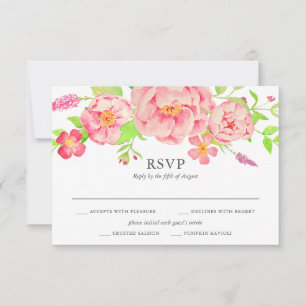Cartão RSVP Casamento cor-de-rosa da peônia