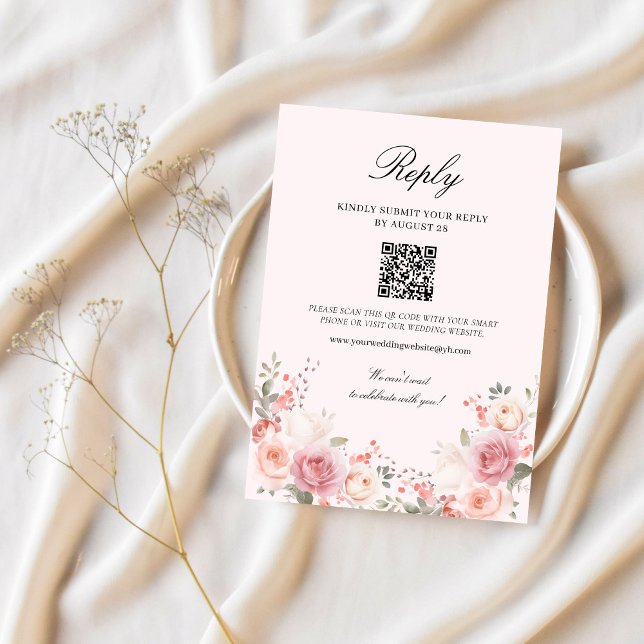 Cartão RSVP Casamento Cor-de-Rosa Espelho Floral Elegante (Criador carregado)