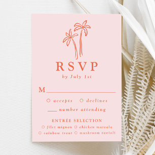 Cartão RSVP Casamento Cor-de-Rosa Moderno das Palmeiras Desenh