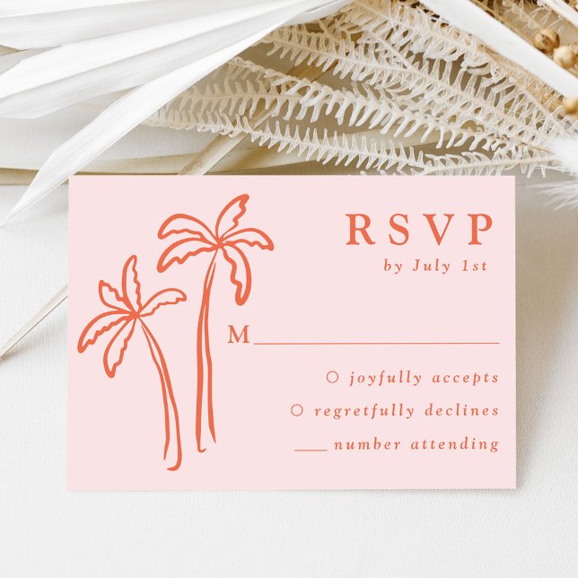 Cartão RSVP Casamento Cor-de-Rosa Moderno das Palmeiras Desenh (Criador carregado)