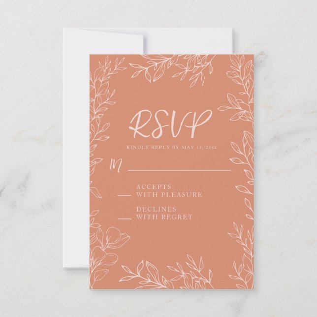 Cartão RSVP Casamento Corado de Terracota Boho (Frente)