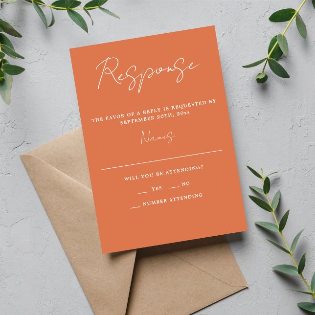 Cartão RSVP Casamento Coral Mínimo de Simplicidade 3 Script Ve (Criador carregado)