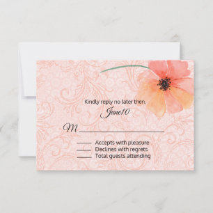 Cartão RSVP Casamento Coral Poppy e Flourish