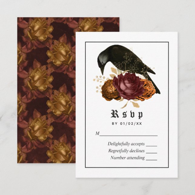 Cartão RSVP Casamento Corvo Grunge Gótico (Frente/Verso)