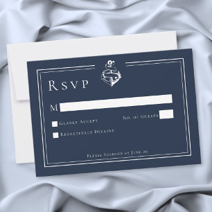 Cartão RSVP Casamento Costeiro Âncora Náutica Minimalista Azul