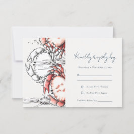 Cartão RSVP Casamento Costeiro de Caranguejo Submarino do Mari