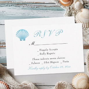 Cartão RSVP Casamento Costeiro Náutico de Praia de Seashell El