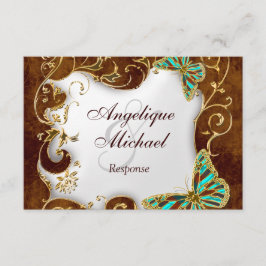 Cartão RSVP Casamento country aqua dourado marrom